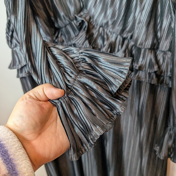 NWT Plus Black Pleated Long Sleeve Ruffle Detail Maxi Dress Size 28 Women - Picture 9 of 16